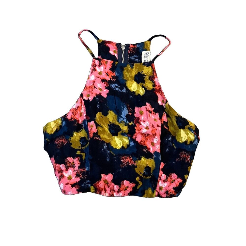 Abercrombie & Fitch Navy Blue Floral Watercolor Strappy Crop Top Womens Size S